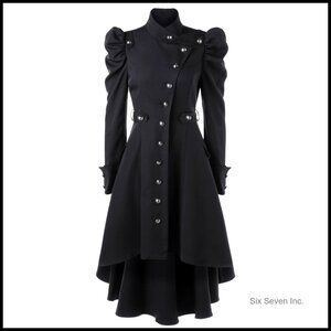 Vintage Steampunk Victorian Trench Coat Dress Long Sleeve Slim Fit